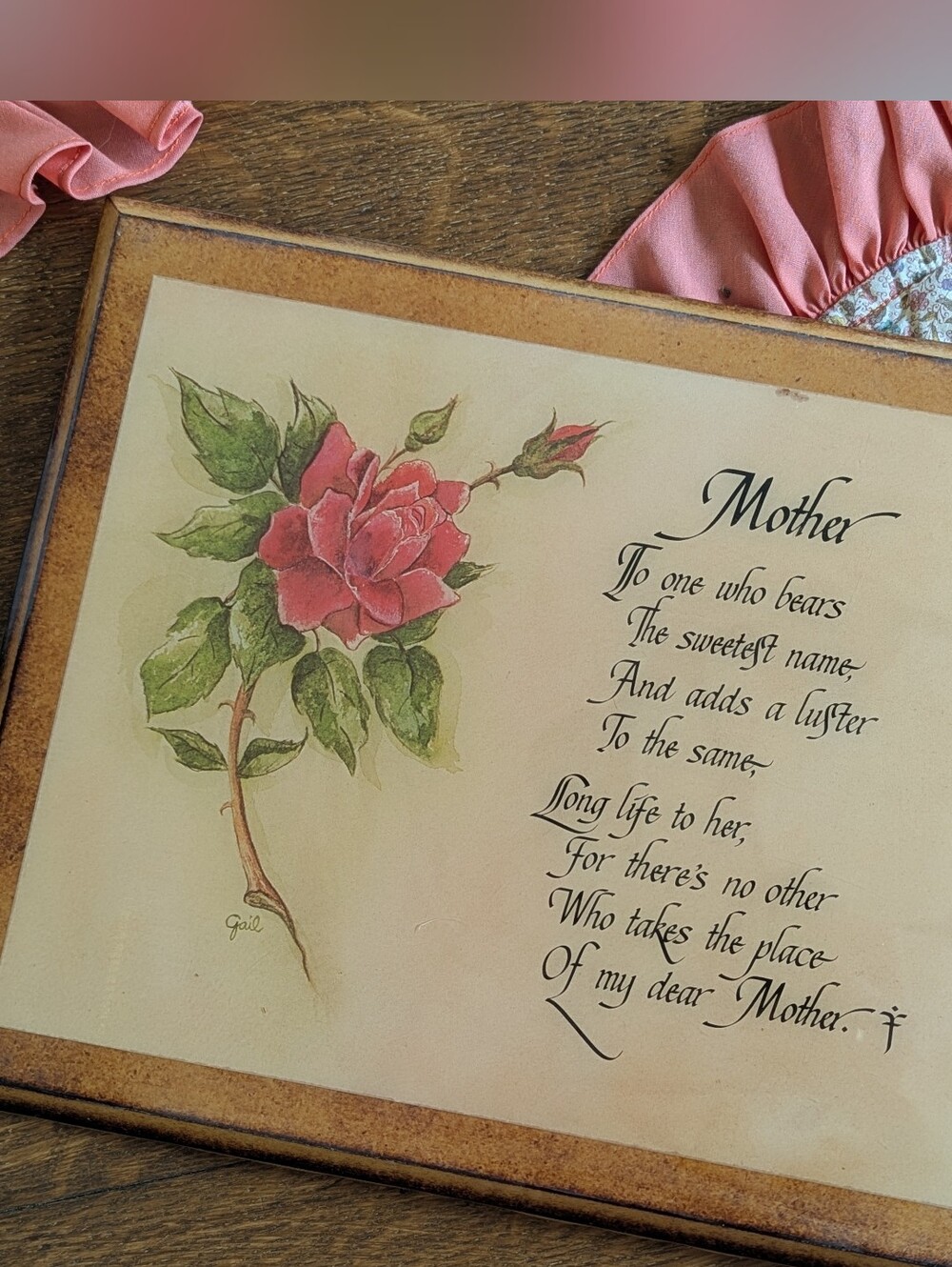 🌹VTG Rose Mother Poem Wall Art Mid Century Shabby Chic Cottage Mother's Day